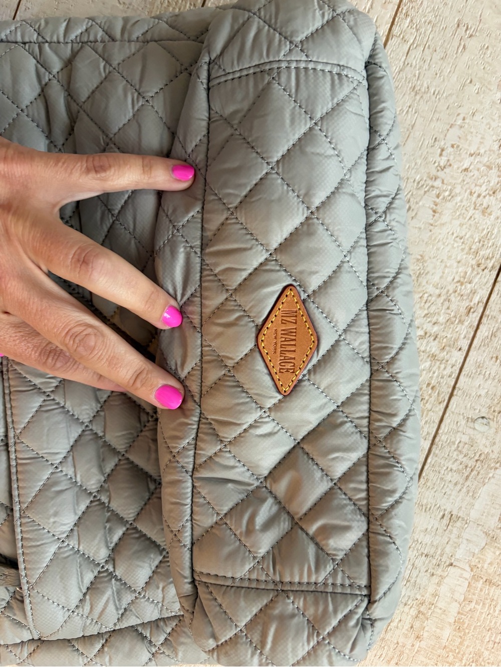 MZ Wallace Quilted Light Gray Nylon Shoulder Bag - Picture 4 of 7